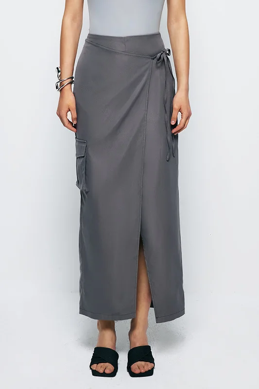 vintage cocktail dress-Tie Wrap Split Midi Skirt