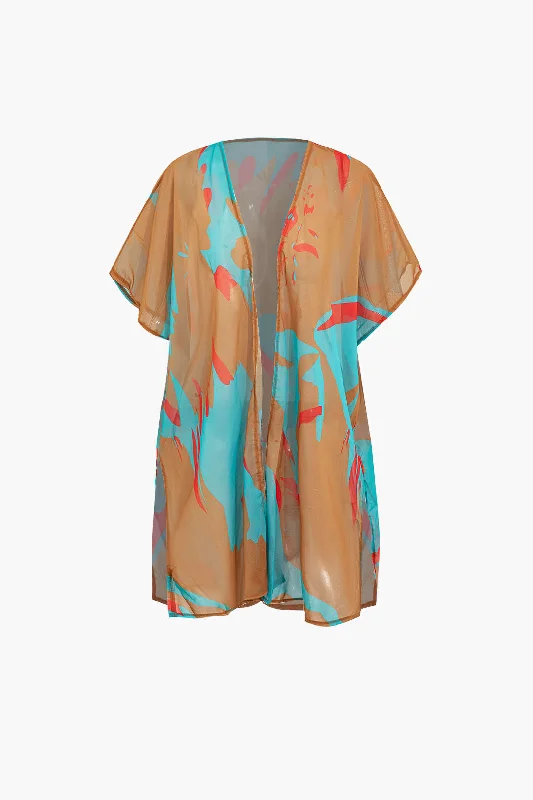 flared midi dress-Printed Short Sleeve Beach Cover Up