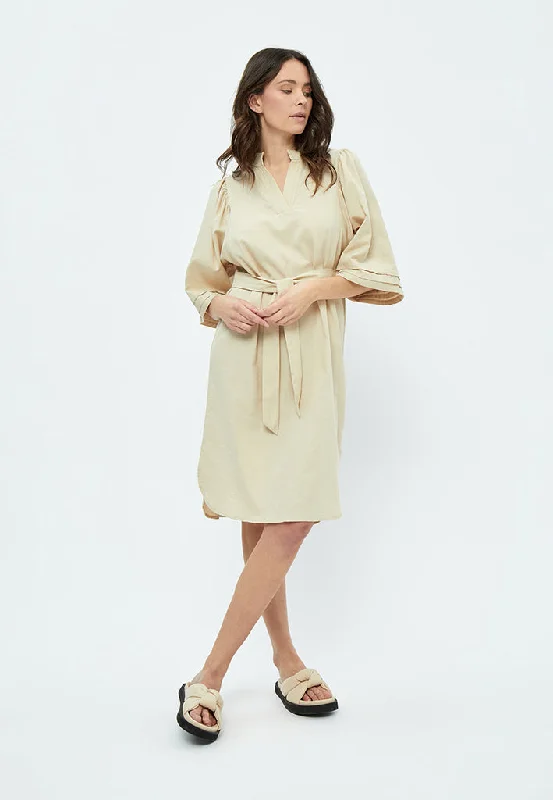 striped shirt dress-Melonie Bell Sleeve Dress - Warm sand