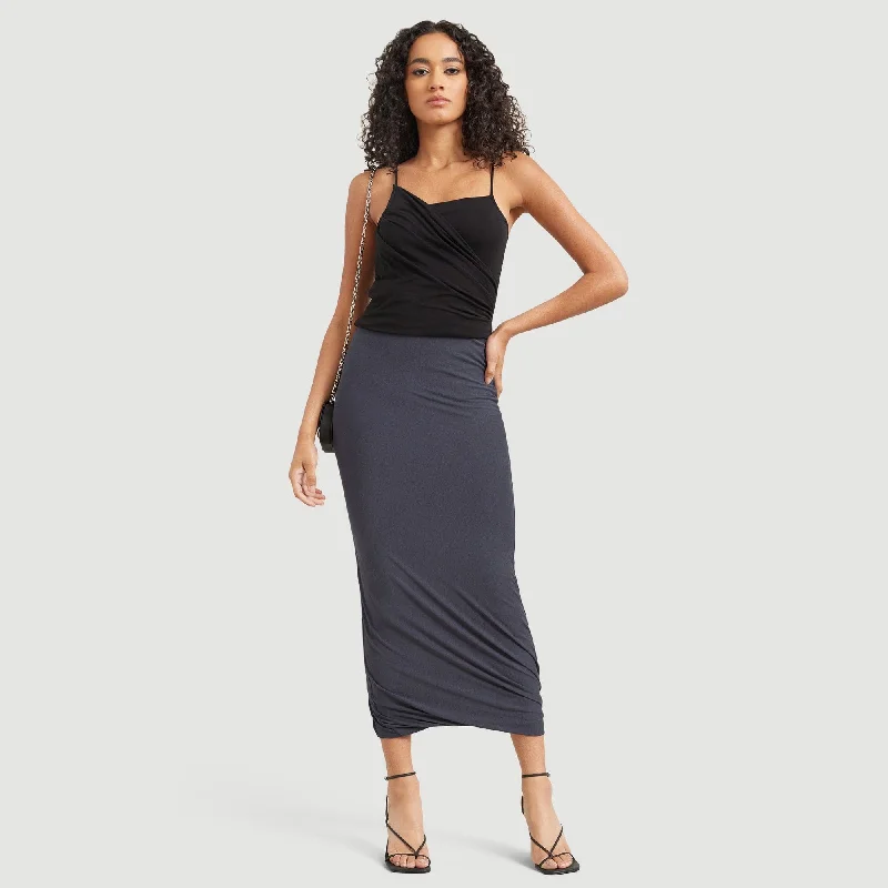 sleeveless casual dress-Brandi Ruched Midi Skirt | Maritime