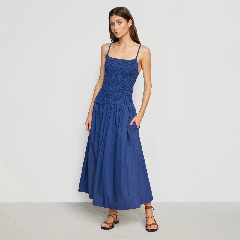 denim overall dress-Venus Smocked Midi Dress | Dark Cobalt