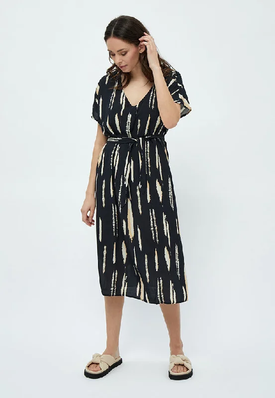 asymmetrical hem dress-Nalia Elara Dress - Warm Sand Print