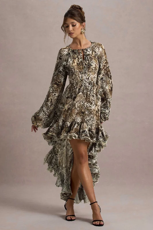 glitter prom dress-Namir | Snake Print High-Low Chiffon Maxi Dress