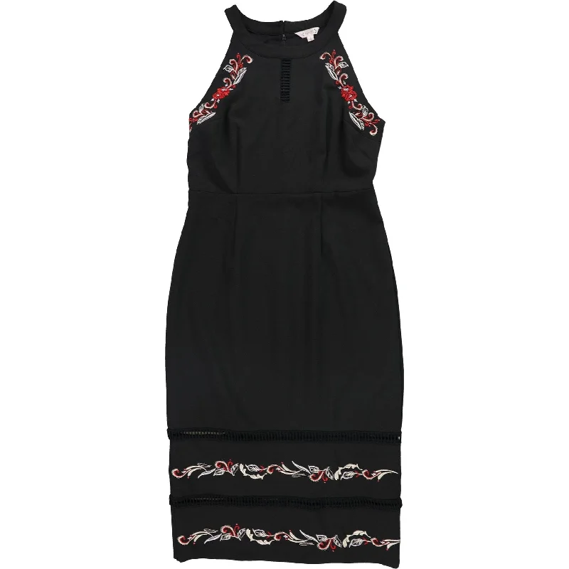 high low dress-Nanette Lepore Womens Embroidered Midi Dress, Black, 8