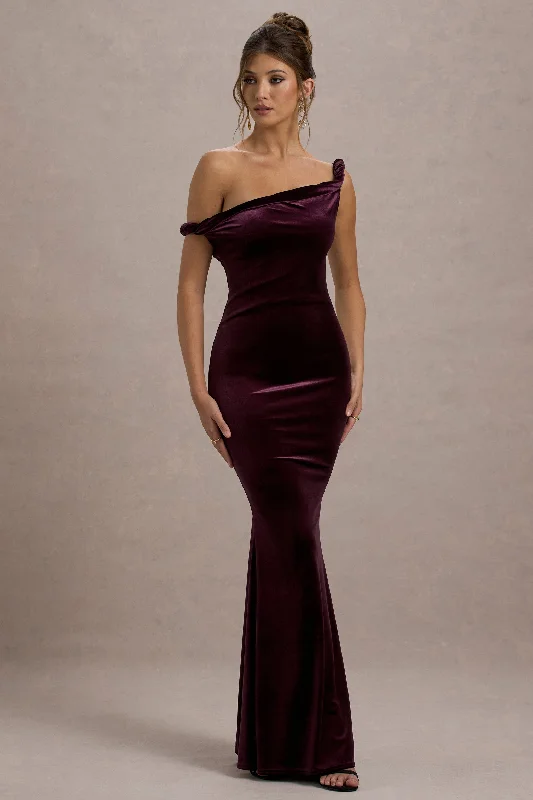 elegant satin dress-Neeka | Port Velvet Twisted Asymmetric Maxi Dress