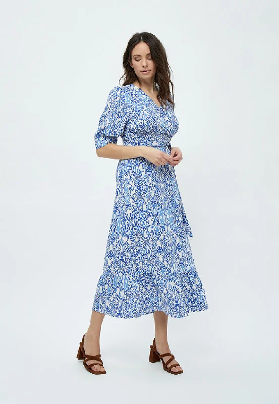 lace overlay dress-Nicoline Dress - Marina Blue Print