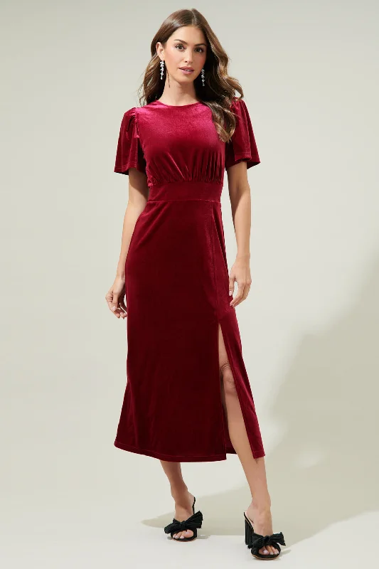 pleated cocktail dress-Night Bloom Velvet Midi Dress