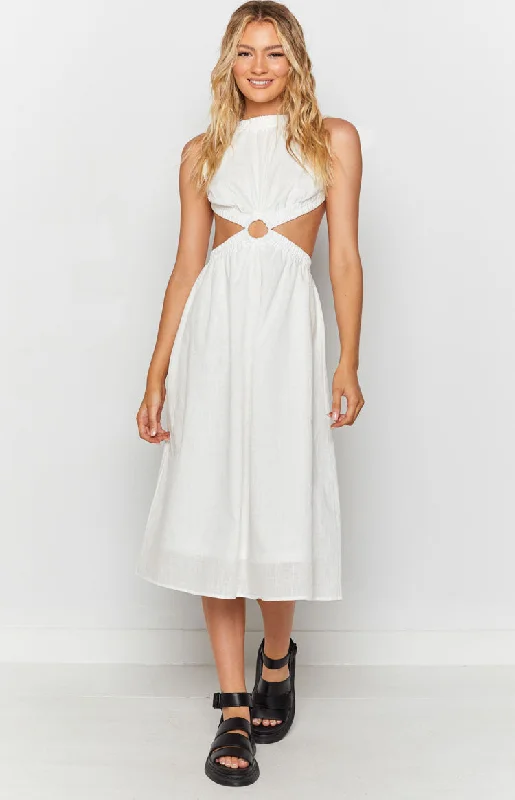 cold shoulder cocktail dress-Odessa Backless Midi Dress White