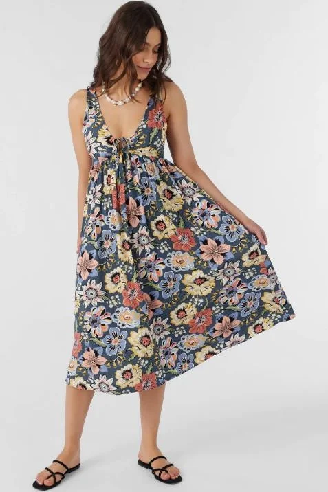 tiered peasant dress-O'neill Women's Dresses Floral Midi Dress V-Neckline