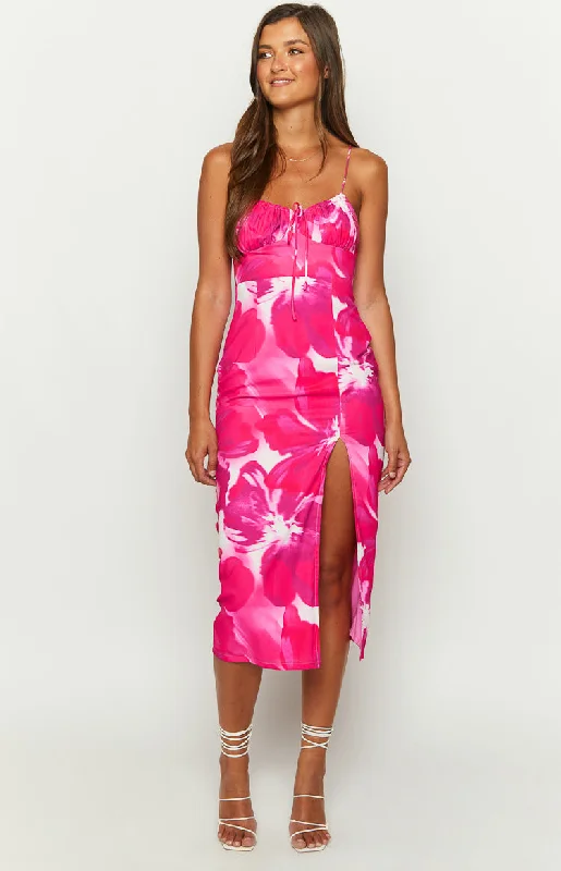 champagne sundress-Paloma Pink Print Midi Dress