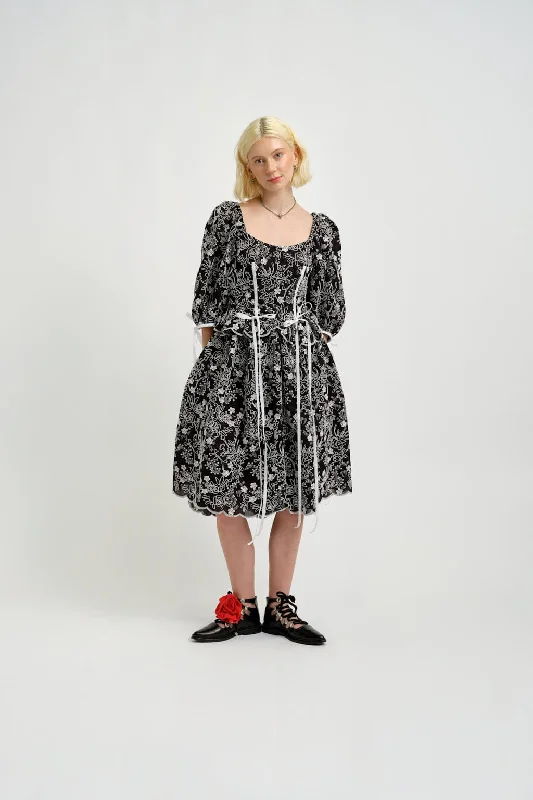 floral evening dress-Pascale Dress Black Eyelet