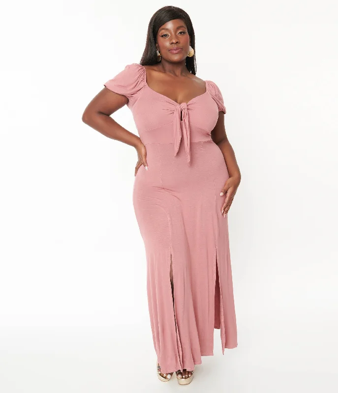 peplum cocktail dress-Plus Size Dusty Pink Off She Shoulder Maxi Dress