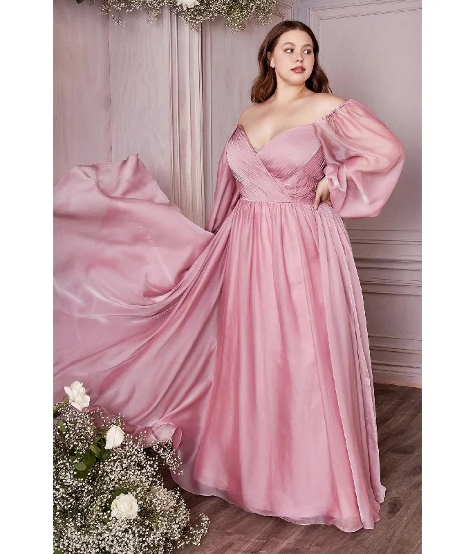 halter neck dress-Cinderella Divine  Plus Size Petal Blush Chiffon Sweetheart Bridesmaid Goddess Gown