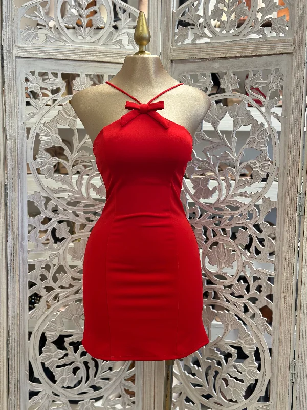 ruby red sundress-Ribbon Red Mini Dress- Stretchy