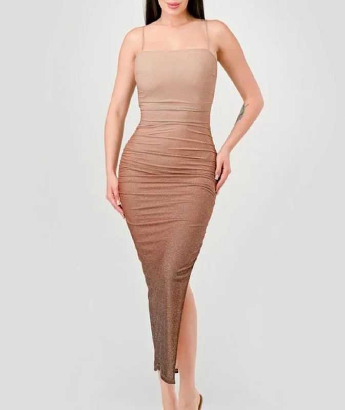 chic evening dress-Roxi Midi Dress-Brown