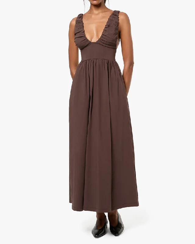 asymmetrical hem dress-Ruched Corset Midi Dress