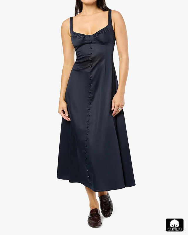 satin formal dress-Ruched Cup Button Midi Dress