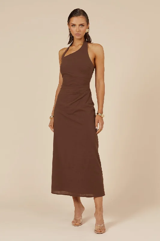 flared midi dress-SAPHIRA LONG MIDI DRESS - ESPRESSO