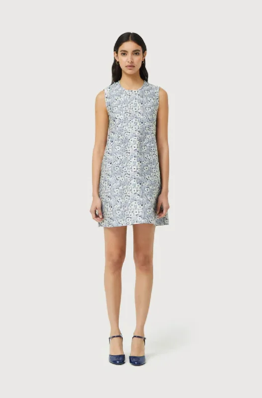 plaid flannel dress-Short blue and white floral print dress