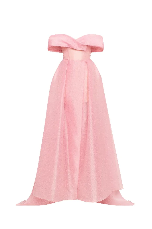 party lace dress-Sophisticated off-the-shoulder misty rose maxi dress, Garden of Eden