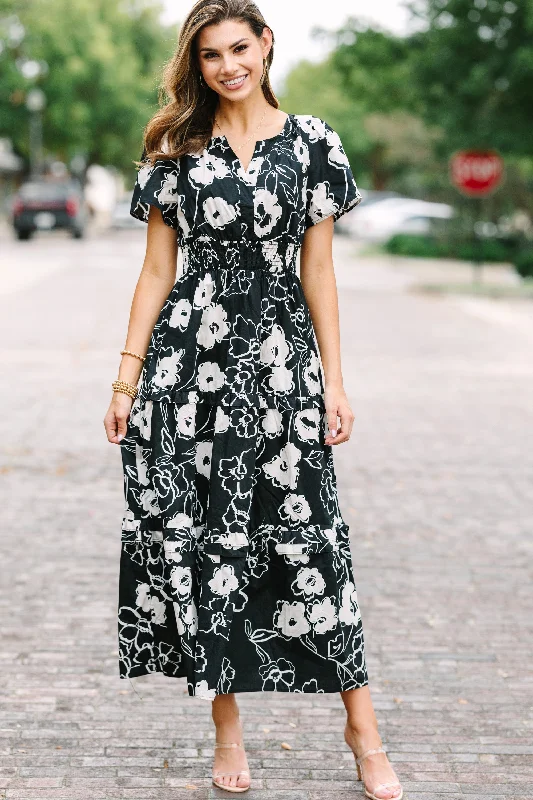 royal blue dress-Sugarlips: Call On Me Black Floral Midi Dress