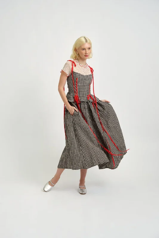 long sleeve evening dress-Tessa Dress Gingham Linen