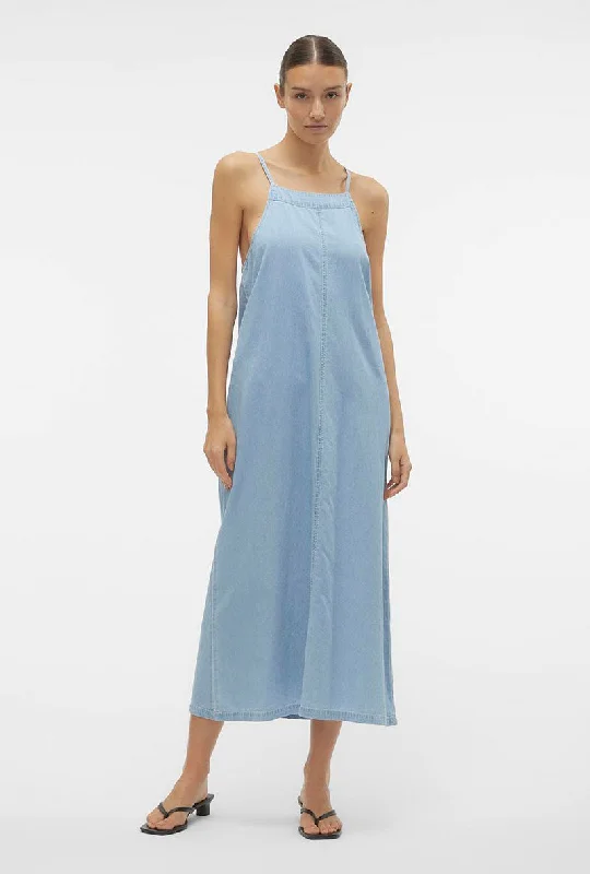 vintage prom dress-VERO MODA ADELYN SL CALF DENIM DRESS