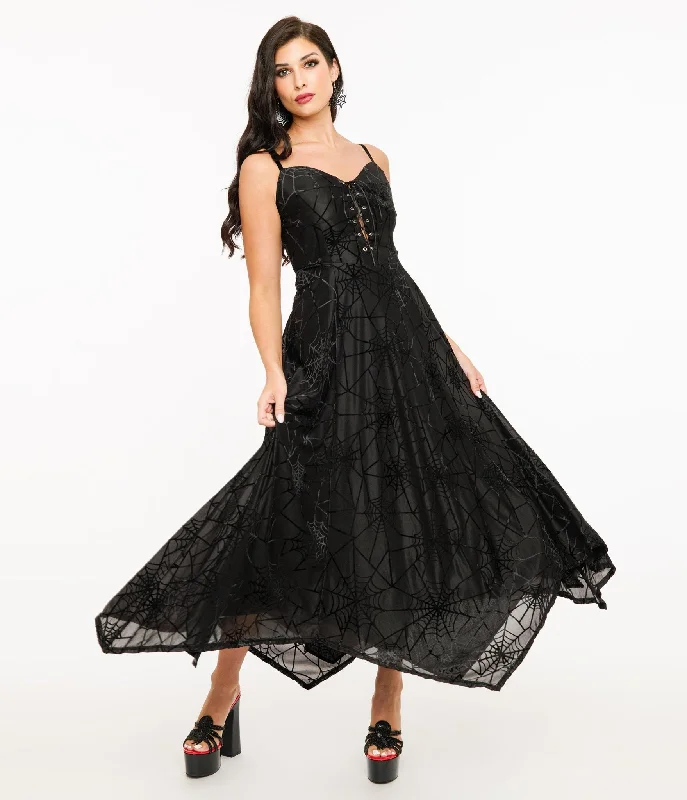 asymmetrical evening dress-Wax Poetic Black Spiderweb Willow Maxi Dress & Bolero Set