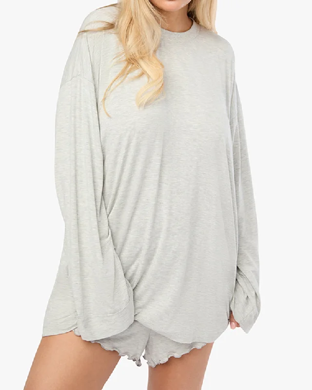 grey evening dress-Long Sleeve Oversized Sleep Tee | Heather Grey