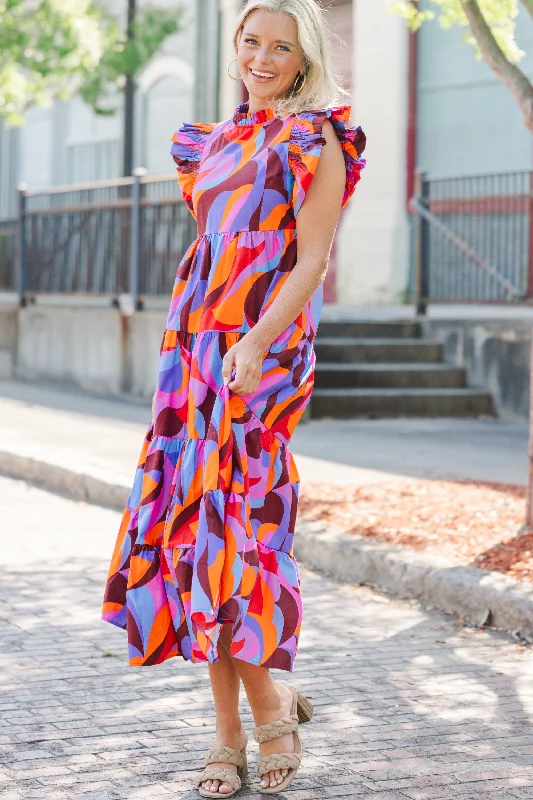 lace overlay maxi dress-Whatever It Takes Orange Abstract Midi Dress