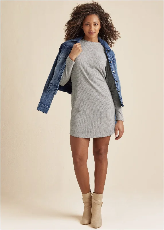 glitter party dress-Ribbed T-Shirt Dress - Heather Grey