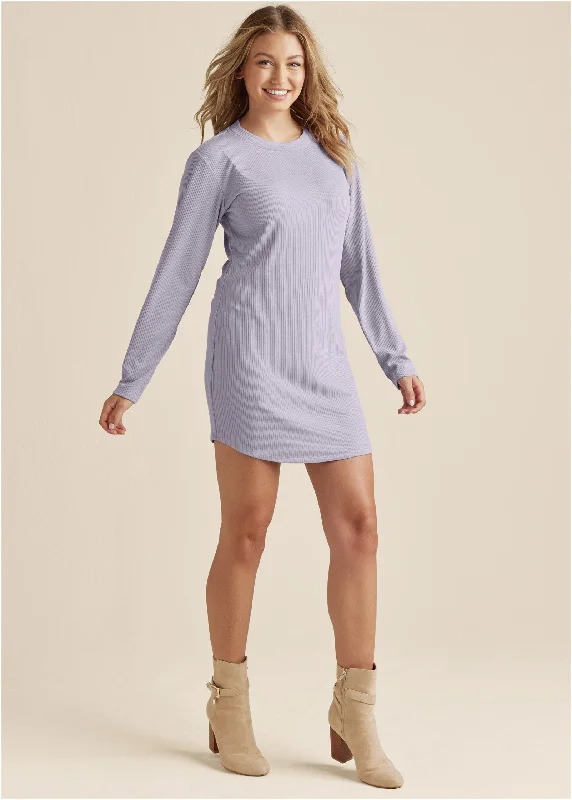 long sleeve maxi dress-Ribbed T-Shirt Dress - Light Purple