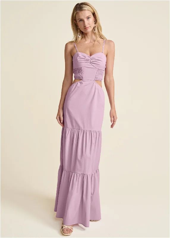 purple sundress-Cutout Tie-Back Maxi Dress - Light Purple