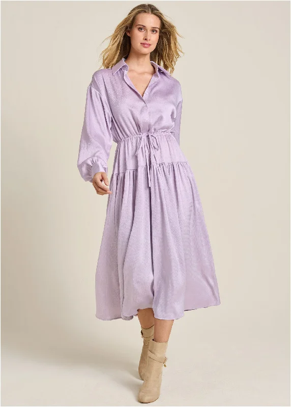 striped shirt dress-Long Sleeve Shirt Dress - Light Purple