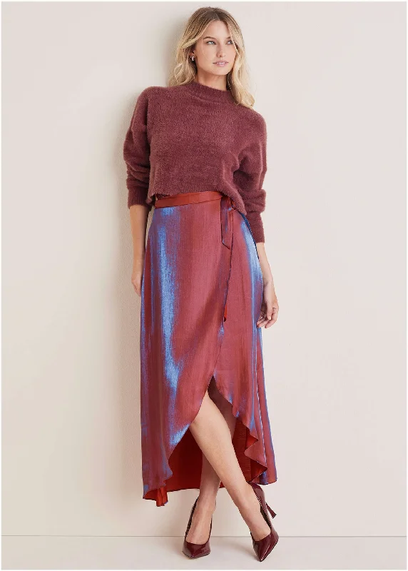 white wedding dress-Lamé Wrap Maxi Skirt - Burgundy Lame