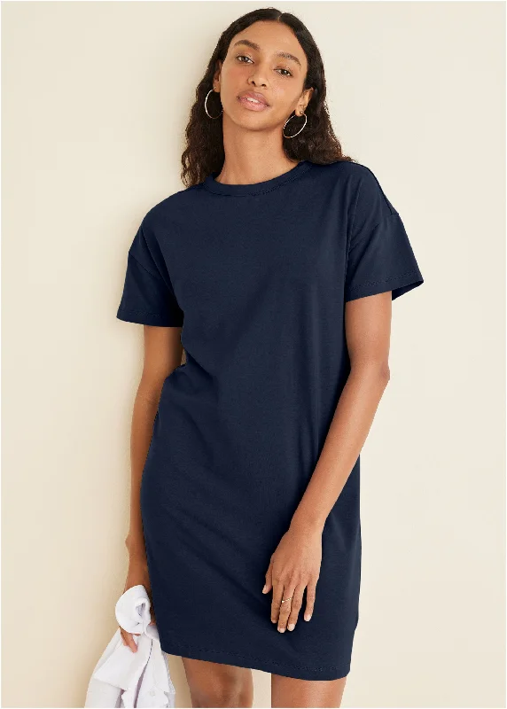 short sleeve sundress-T-Shirt Dress - Navy