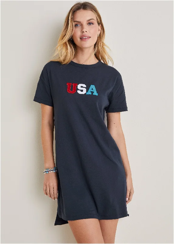 emerald green dress-T-Shirt Dress - Black Iris USA