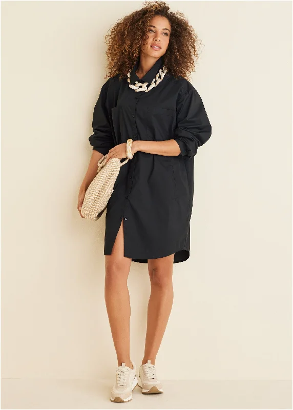 button down dress-Shirt Dress - Black