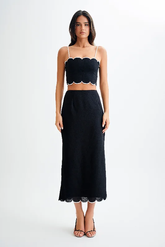 sheer lace skirt-Alessio Scalloped Midi Skirt - Black