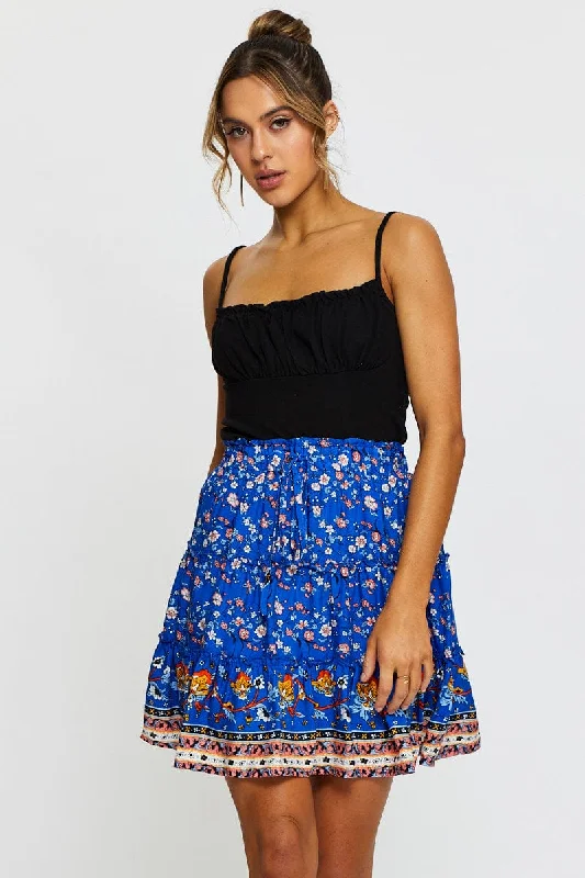 tulle satin skirt-Boho Print Skater Mini Skirt