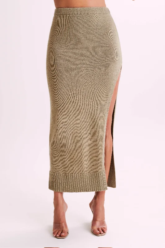 tulle party skirt-Brittany Knit Midi Skirt - Taupe