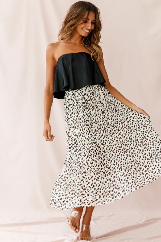 white lace skirt-Caroline Accordion Pleat Midi Skirt Animal Print White