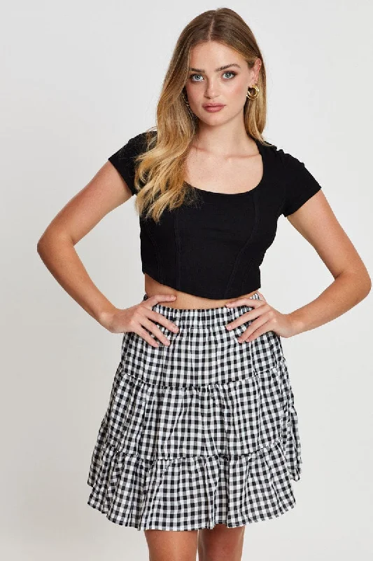 black pencil skirt-Check Flare Skirt Mini High Rise