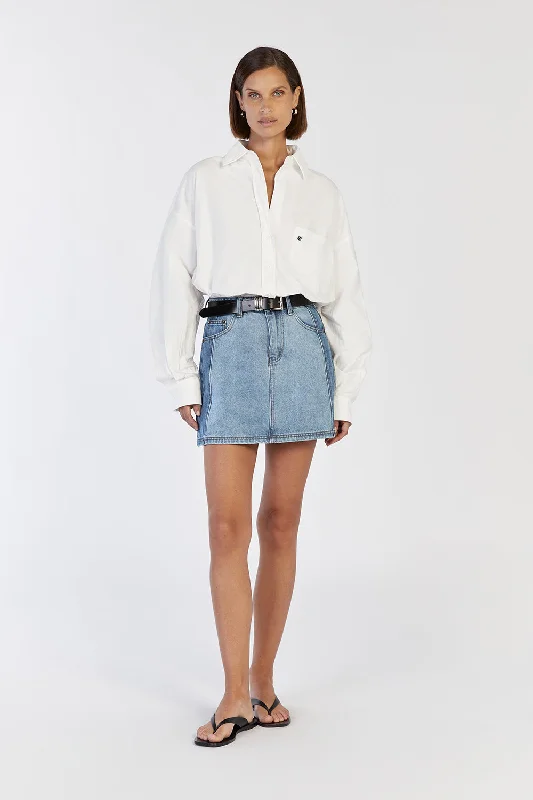 cream satin skirt-DALE 2 TONE DENIM SKIRT