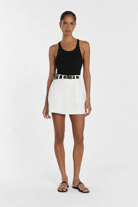 elegant satin skirt-EVA OFF WHITE LINEN SKORT