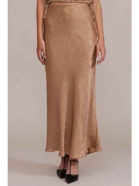 ruched lace skirt-Gold satin silky Maxi Skirt by Lucy Paris