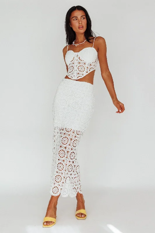 ruffle trim skirt-Granada Lace Maxi Skirt White