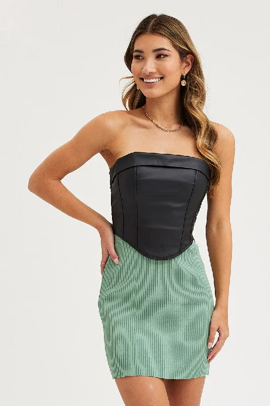 satin evening skirt-Green Knit Skirt Mini High Rise