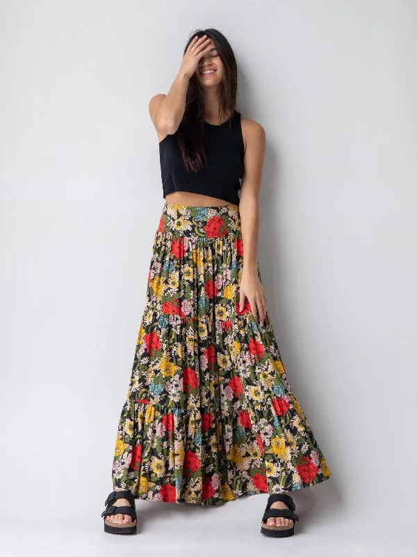 red midi skirt-Hanna Convertible Maxi Skirt - Black Red Poppy