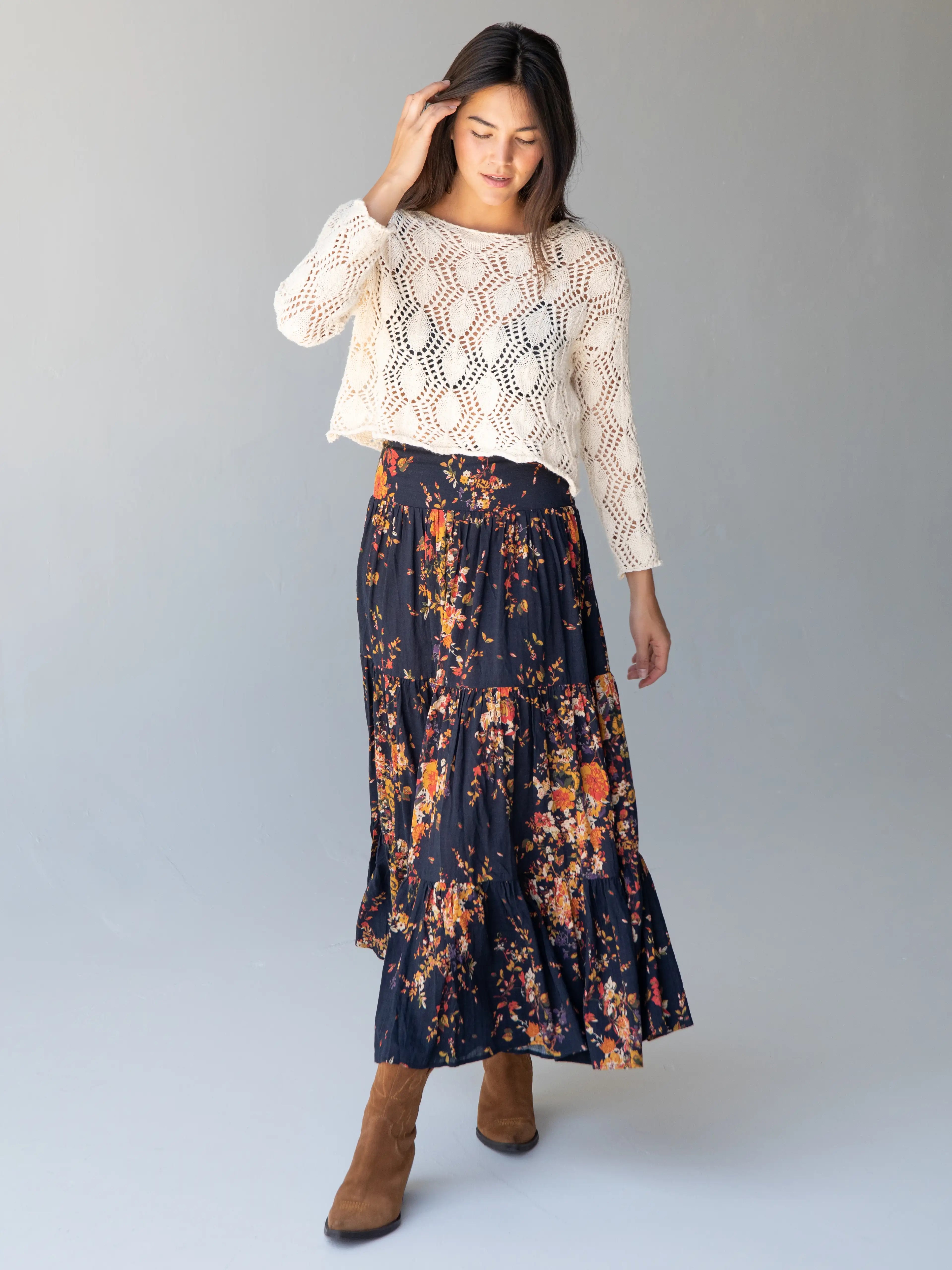 purple lace midi skirt-Hanna Convertible Maxi Skirt - Navy Red Bouquets